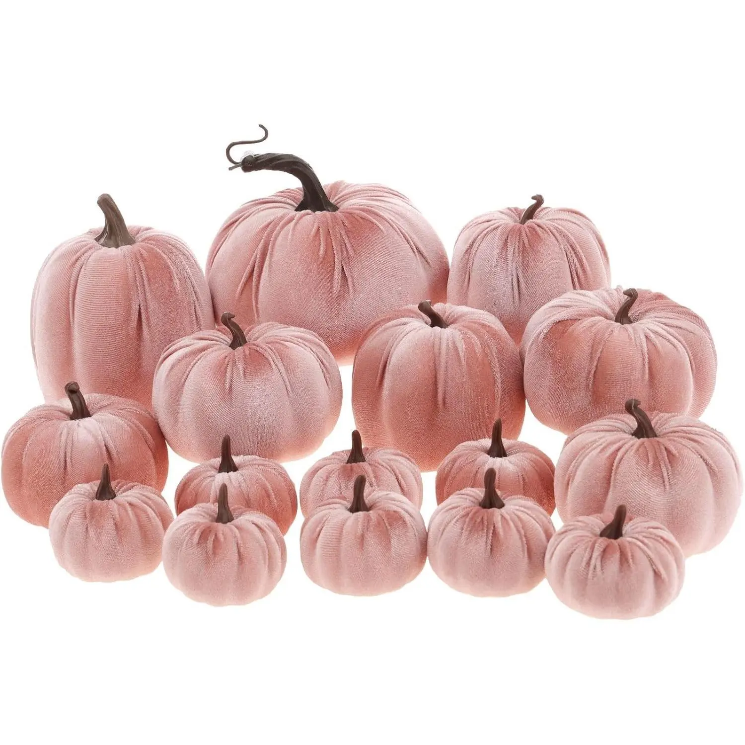 16pcs Pink Velvet Pumpkins Artificial Foam Pumpkin for Decorating | Assorted Size Faux Handmade Fabric Pumpkins Halloween Fall Harvest Thanksgiving Tables Centerpieces Wedding Party Festive