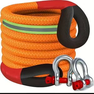 Heavy-duty Tow Rope and Tow Hook Combo Set in 3 Sizes, 196.85-inch Nylon Recovery Rope (5 Ton / 18 Ton / 20 Ton), with 2 Steel U-shaped Hooks and a Storage Bag, Suitable for Truck, SUV, UTV, ATV Off-road Recovery