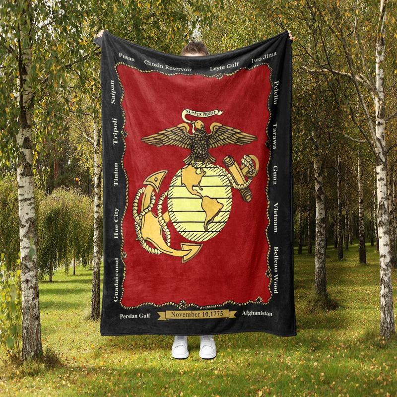 U.S. Marine Corps Emblem Pattern Blanket, 1 Count Soft Warm Throw Blanket with Storage Bag, Air Conditioning Room Blanket, Comfortable Nap Blanket for Home & Office