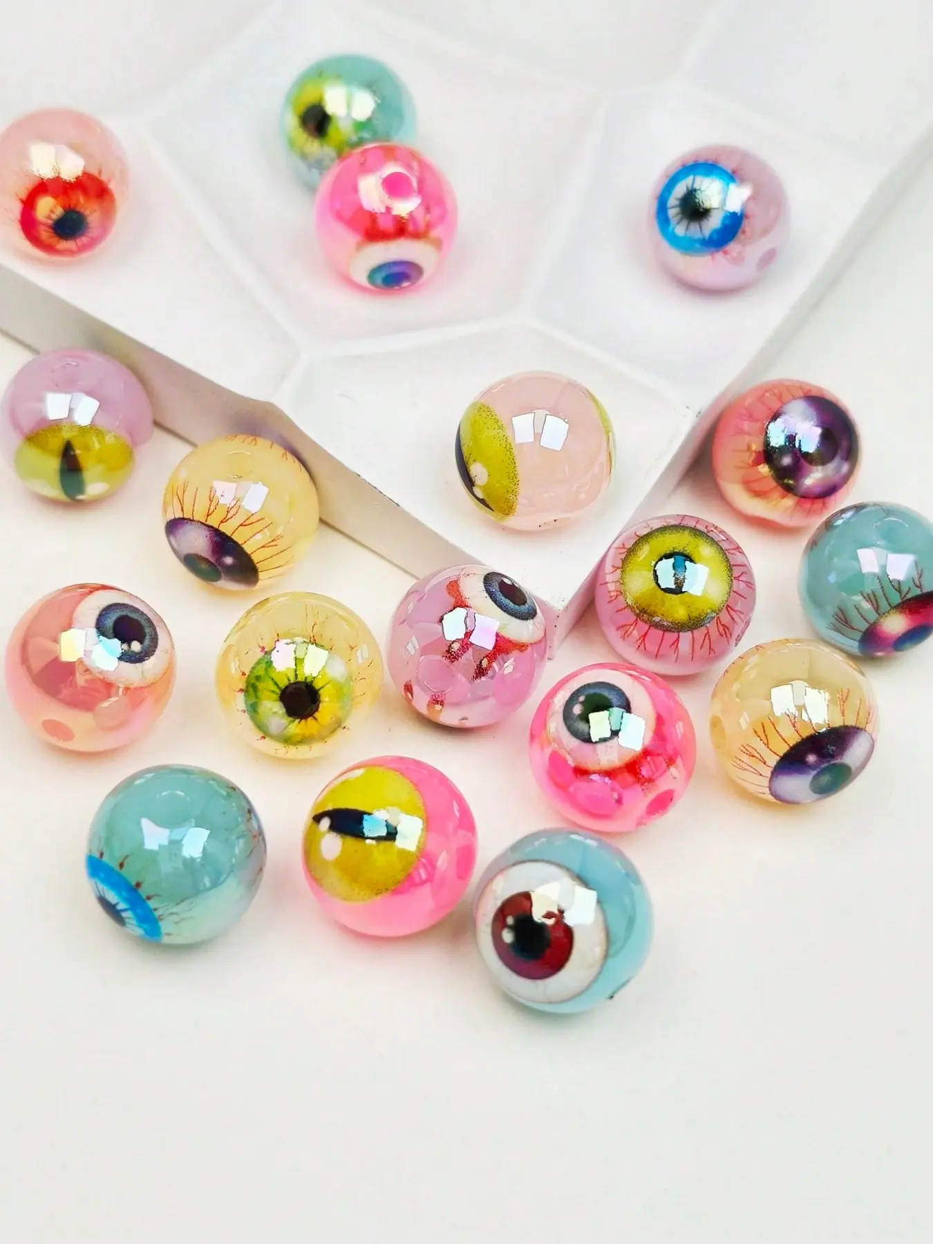 10pcs 16mm Colorful Acrylic Eye Beads with 0.3mm Hole, Dual-Sided Design, Glossy Surface, Perfect for DIY Jewelry Making & Halloween Decorations