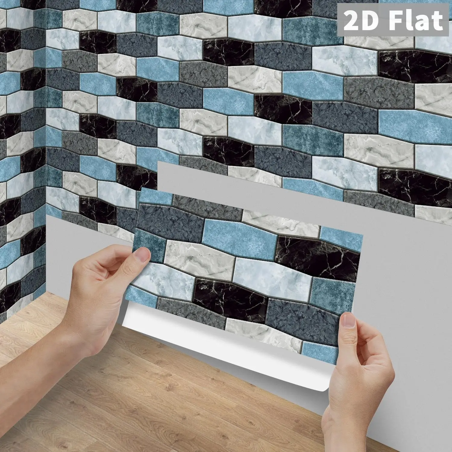 6/12/24/48PCS Per Box PVC Peel & Stick Wall Tiles, Decorative Tiles Sticker, Blue Grey Wavy Square Marble Backsplash, Waterproof Oil-Proof DIY Self-Adhesive Decals For Kitchen, Bathroom, Floor, Old Tile & Wood Panel Home Decor