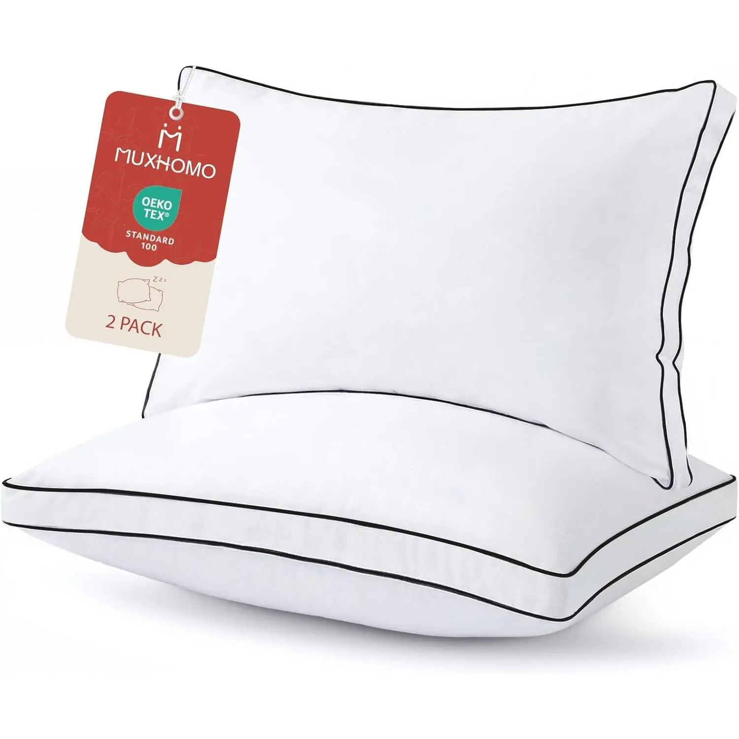 Queen Size Bed Pillows Set of 2 - Hotel-Quality, Oeko-Tex Certified, Gusseted Down Alternative Filling Pillows for Side & Back Sleepers, Supportive, White