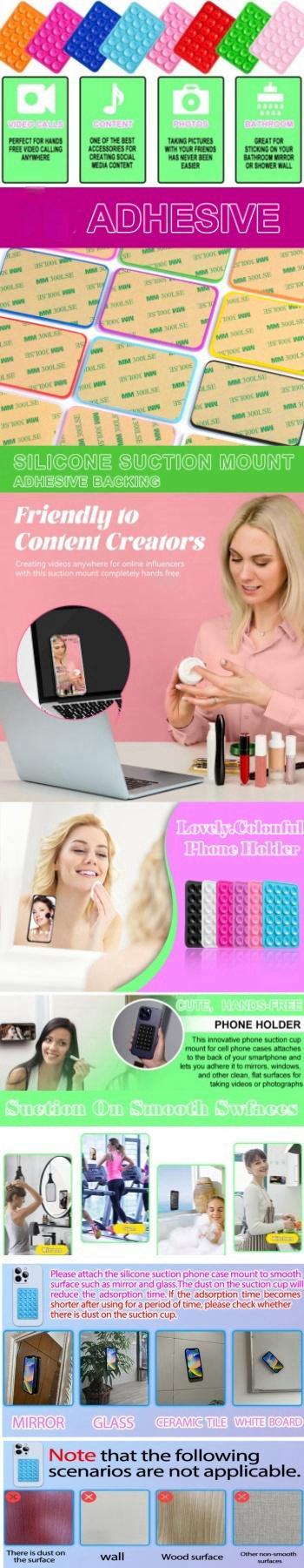 Silicone Mobile Phone Suction Cup Grip Stand Set of 6, Perfect for Video Shooting, Content Creators, Kitchen Bathroom Viewing, Phone Accessory