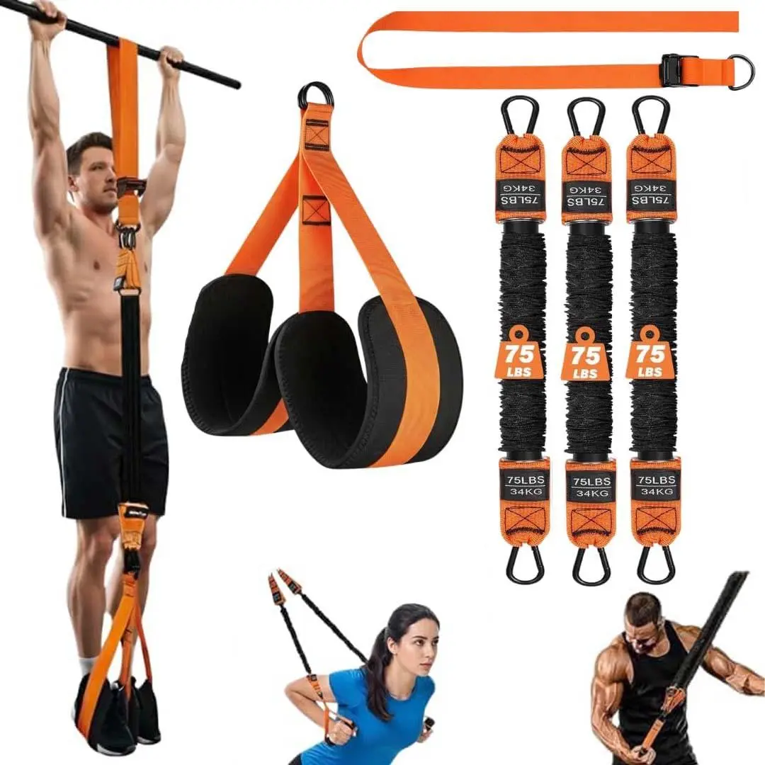 Adjustable Pull-Up Assistance Resistance Bands with Ft & Knee Support, Heavy-Duty Bands for Pull-Up Bar, Home Gym Full Body Workout System with Handles, Door Anchor, Finger Grips, Adjustable Resistance Levels & Storage Bag, Heavy-Duty Durability, Padded F