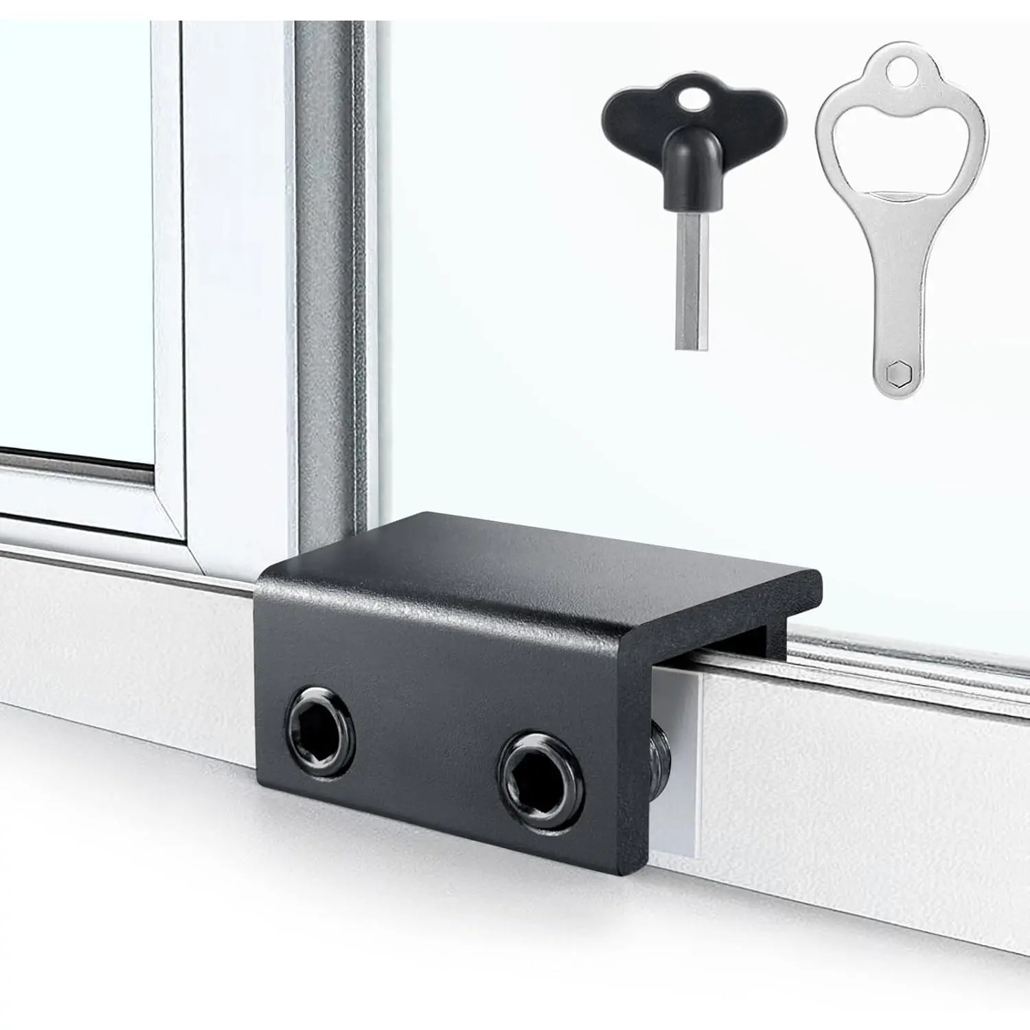 Window Locks,4 Pack Sliding Window Locks with Key for Vertical & Horizontal Sliding Windows Doors,Easv to Install,Adjustable  Window Lock for Patio Bedroom  and Office (Black)