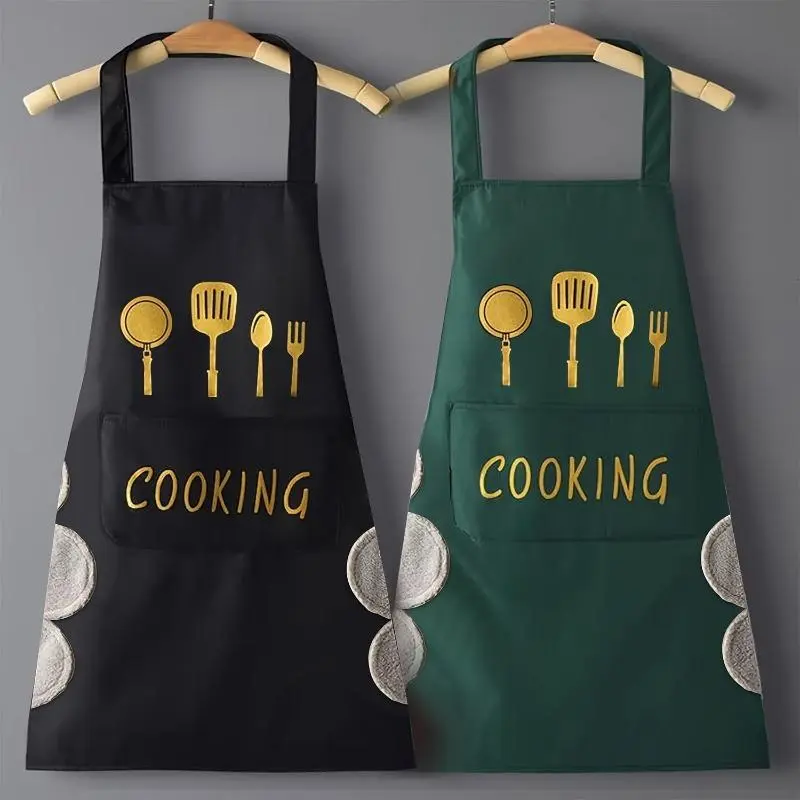 Large Waterproof Kitchen Apron with Hand Wipe Pockets - Durable PVC, Perfect for Cooking & Baking, Women's Size