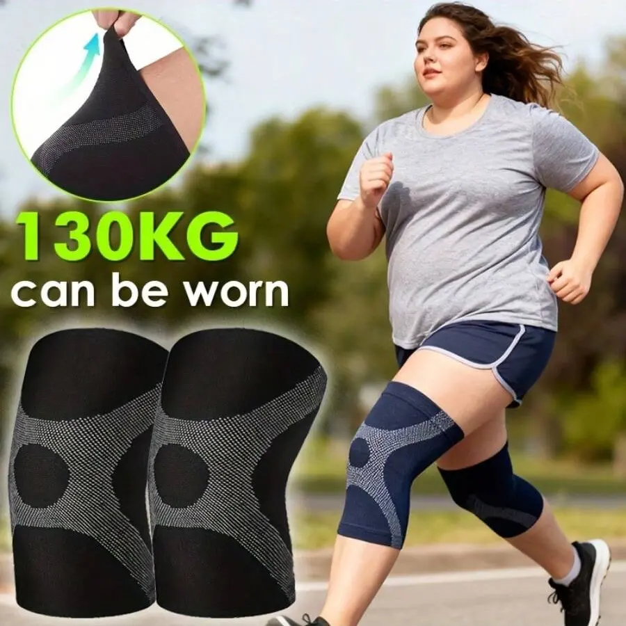 1 Pair - High Elasticity Compression Sport Training, Volleyball Gear, Heavy-Duty Knee Braces, Knee Sleeves, Oversized Knee Support For Men & Women, Black, Plus-Size, XL-3XL, Suitable For Weight Up To 130kg/286.6LB