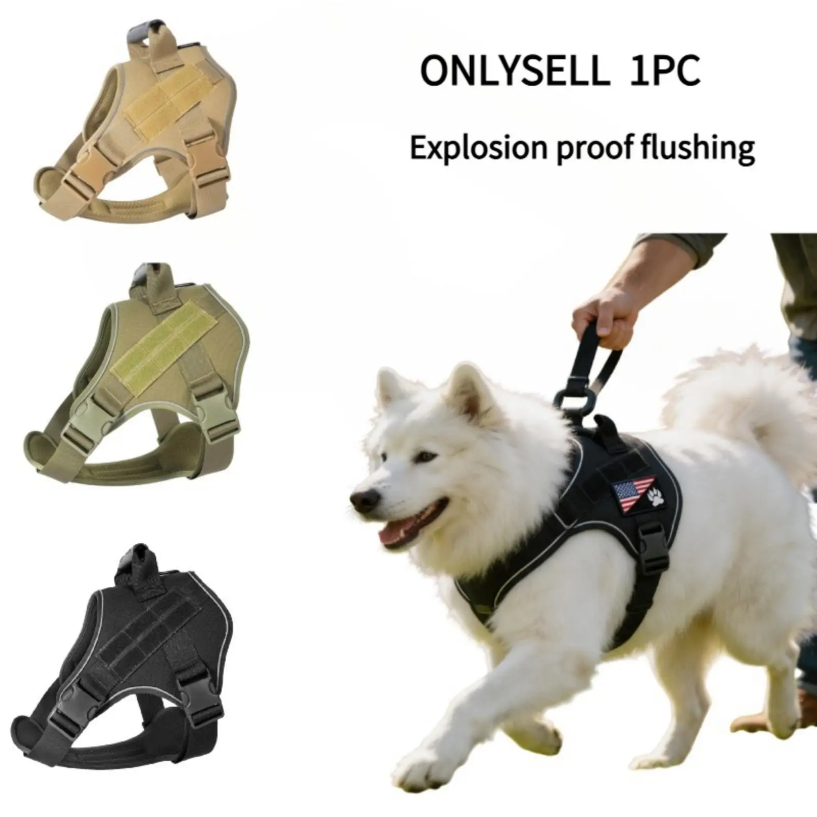 Tactical Dog Harness for Large Dogs – Front Clip No-Pull Vest with Chest Ring, Heavy Duty Adjustable Reflective Handle, No Choke, Easy Control for Training & Walking, Durable Reflective Harness