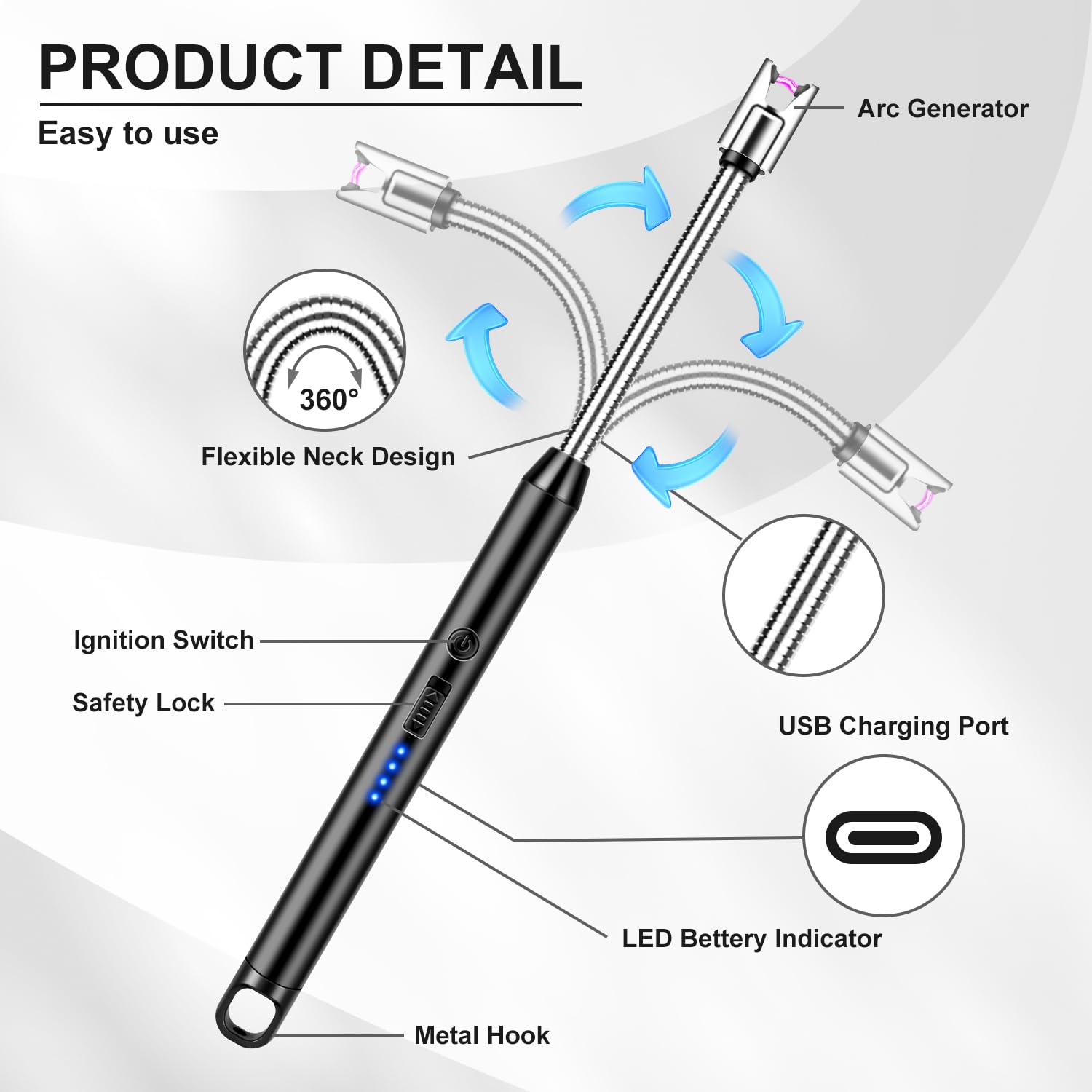 Upgraded 2 Pack Electric Candle Windproof With 360° Flexible Neck & Safety Lock Usb Rechargeable Arc Long Lighters For Grill Bbq Camping Fireplace Stove Upgraded 2 Pack Electric Candle Windproof With 360° Flexible Neck & Safety Lock Usb Rechargeable Arc Long Lighters For Grill Bbq Camping Fireplace Stove