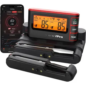 Meat Thermometer Digital with App, WiFi &  BBQ Grill Thermometer with ,  & Heat-Resistant Probes, Rechargeable Base with Display for BBQ  Oven