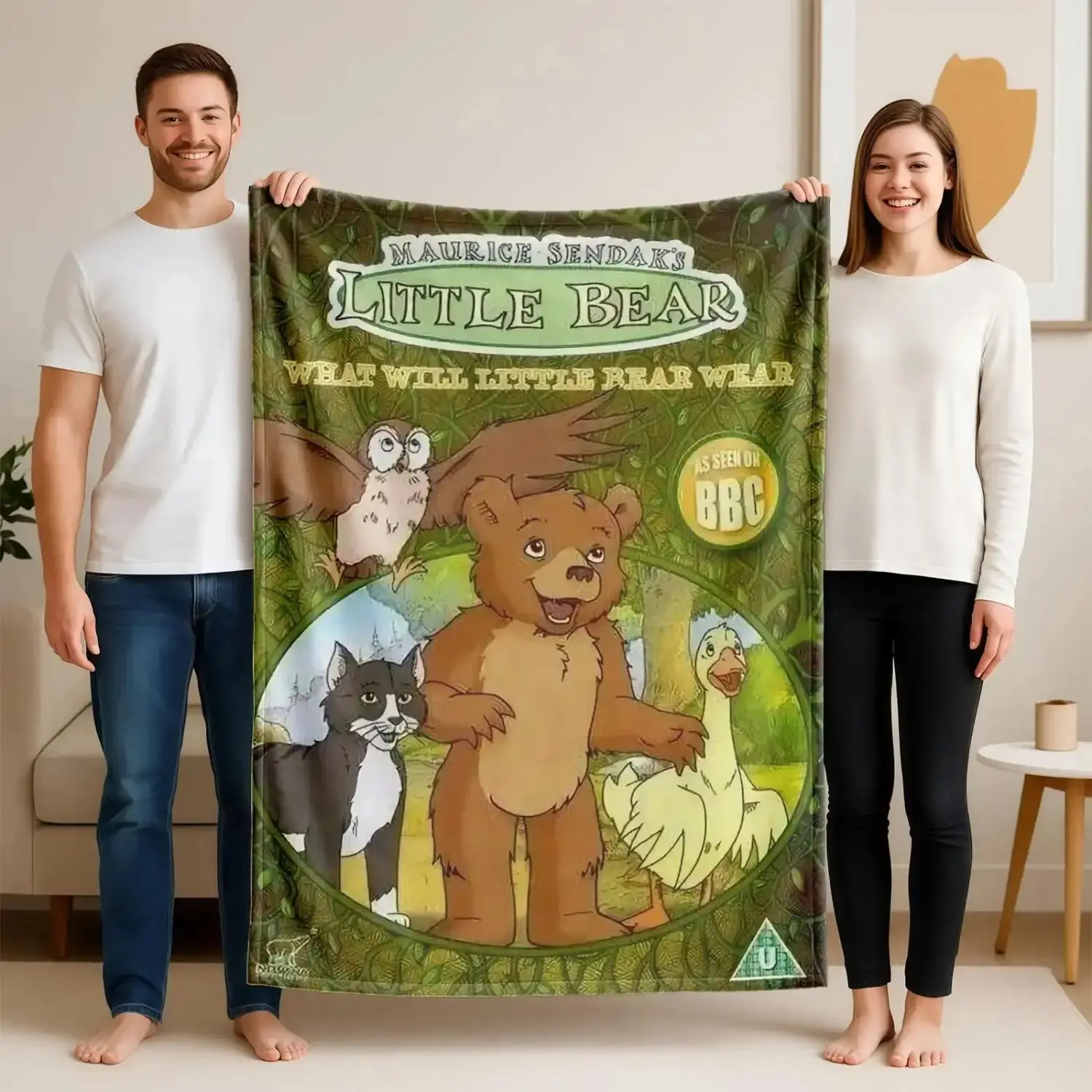Little Bear Cartoon Flannel Blanket - 100% Polyester Ultra-Soft All-Season Throw, Vibrant Digital Print, Machine Washable, Cozy Setup Animal Graphic Cartoon Animal Blue Print Anthropomorphic Blanket for Bed, Camping, Perfect Gift Home Decor, Animal Graphi