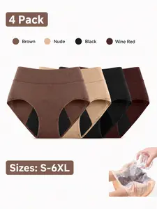 4 Pack Women’s Leakproof Period Underwear, High Waist Full Coverage Menstrual Panties, Soft Breathable Briefs S-6XL