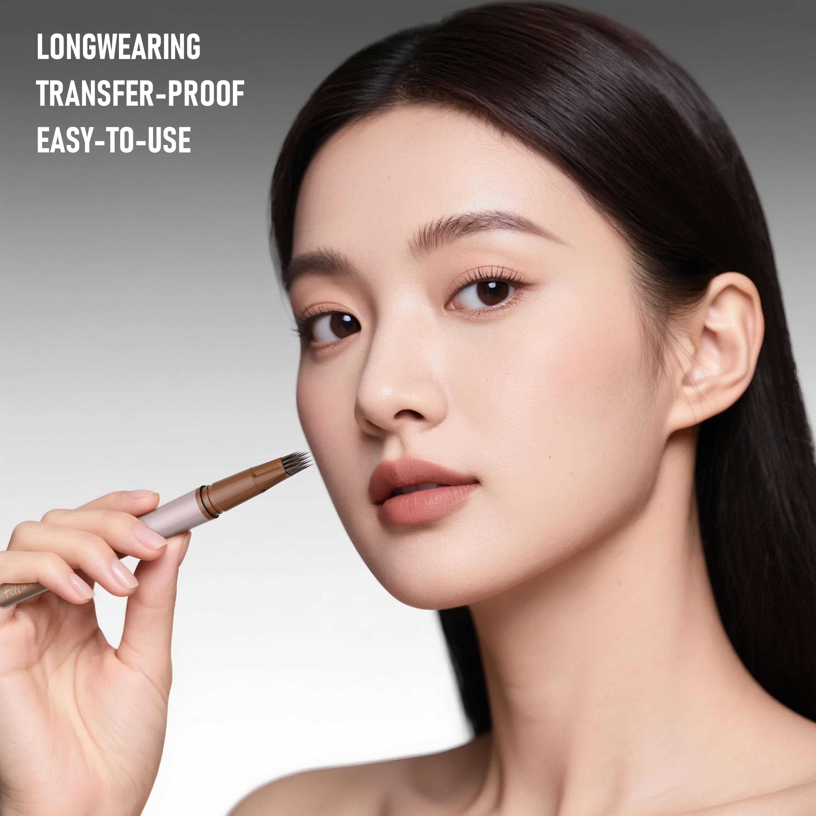 PHOFAY Waterproof Wild Eyebrow Pencil - Smudge-proof & Sweat-proof Long-lasting 4-Tip Brow Pen, Effortlessly Create Natural Defined Brows, Precision Eye Makeup, Perfect Gift for Women