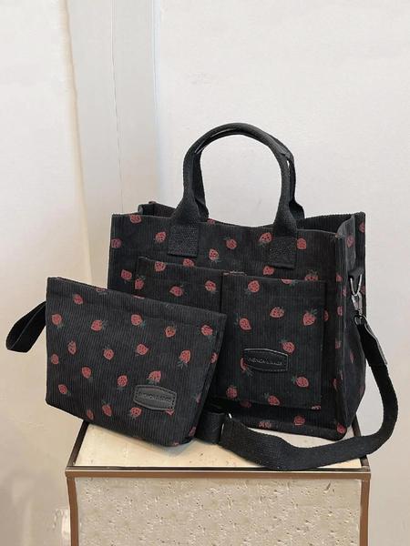 Women's Strawberry Pattern Tote Bag & Purse, Casual Versatile Shoulder Bag & Coin Purse, Trendy High-quality Daily Commuting Bag, Fashionable Bag, Fashionable Patterned Bag