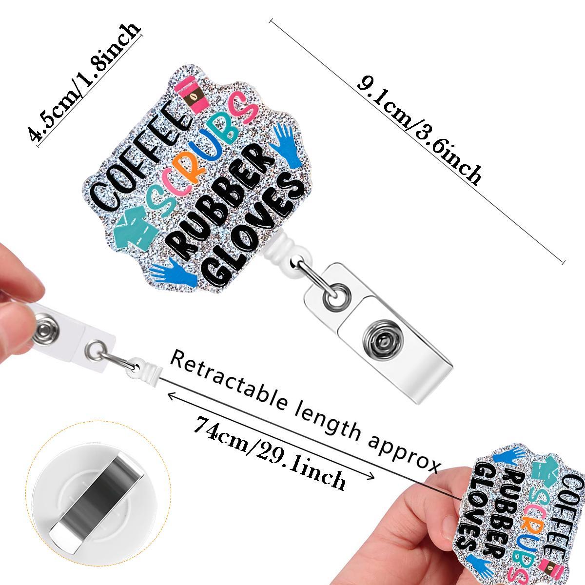 Cartoon Letter Pattern Badge Holder, 1/16pcs Funny Acrylic Retractable Badge Reel, Name Badge Holder Badge Buddy Nursing for Nurse Doctor Student Worker Volunteer Badge Reels Retractable