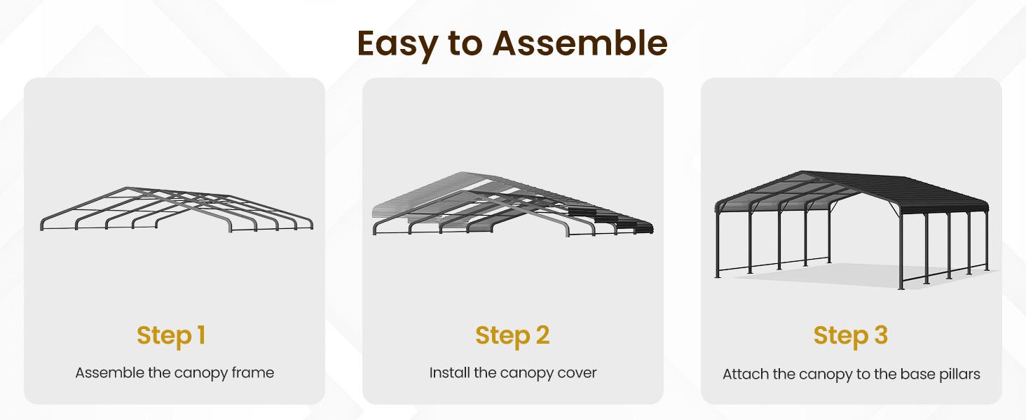 RoyalCraft 20x20 FT Metal Carport, Heavy Duty Canopy with Updated Roof & Enhanced Base, Multi-Use Carport Garage for Car, Truck, Boat, Tractors, Party