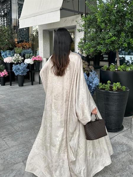 Women's Glossy Solid Batwing Sleeve Abaya without Hijab, Elegant Long Sleeve Open Front Abaya for Party Holiday Daily Wear, Summer Outfits 2024, Muslim Clothes for Women, Loose Abayas