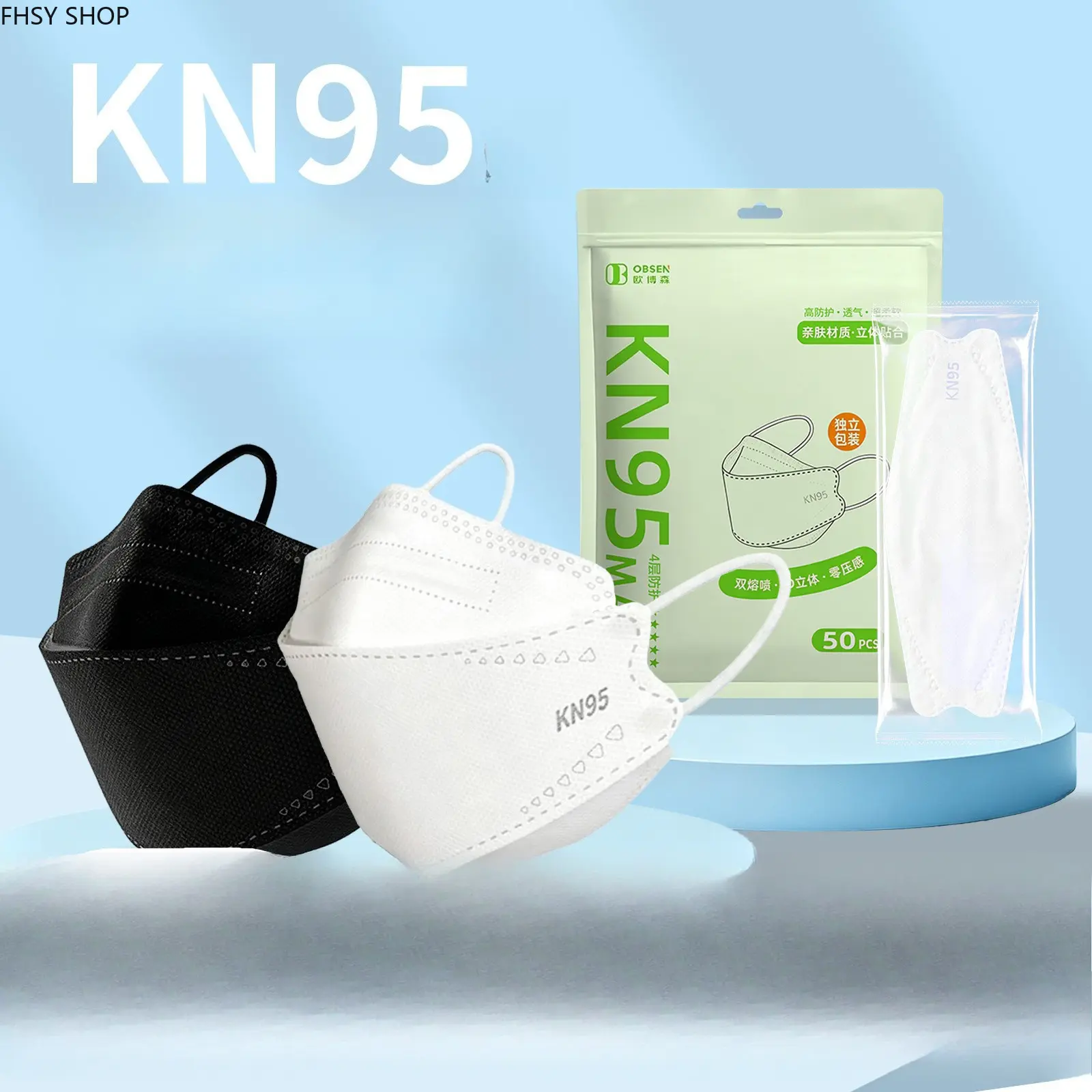 3D Fish-Shaped KN95 Masks, 4-Layer Design, Breathable and Lightweight for Summer Comfort, Individually Wrapped Bulk Sets