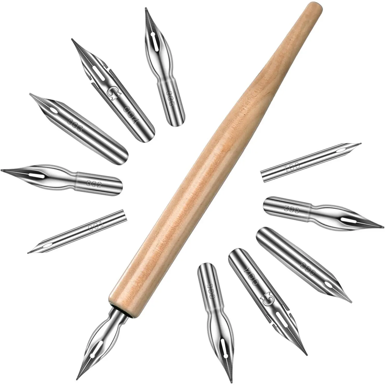11 count Dip Pens, G Pen Ink Nibs, Wooden Drawing Pen Holder with Stainless Steel Dip Pens for Comic, Drawing, Writing, Calligraphy