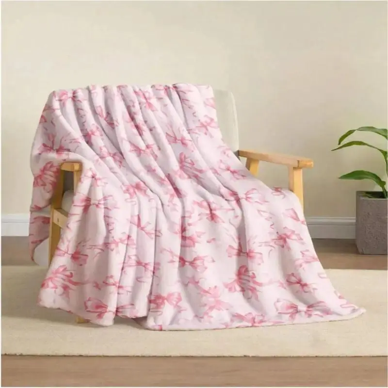 Coquette Bow Blanket Soft Flannel Throw Blanket Cute Pink Bow Print Cozy Warm Blanket for Couch Bed Sofa Dorm Home Office Travel Gift