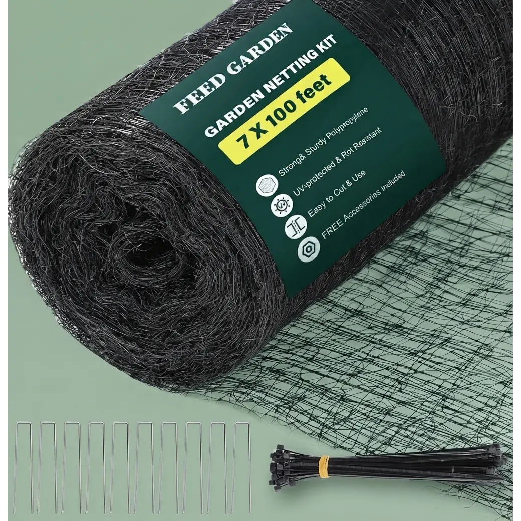 [HUOMAQFAN] 7' x 100' Heavy-Duty Deer Fence Netting – UV-Protected Garden Netting with 3/4" Fine Mesh, Bird Barrier & Plant Protection – Includes 10 Stakes & 50 Zip Ties for Easy Setup