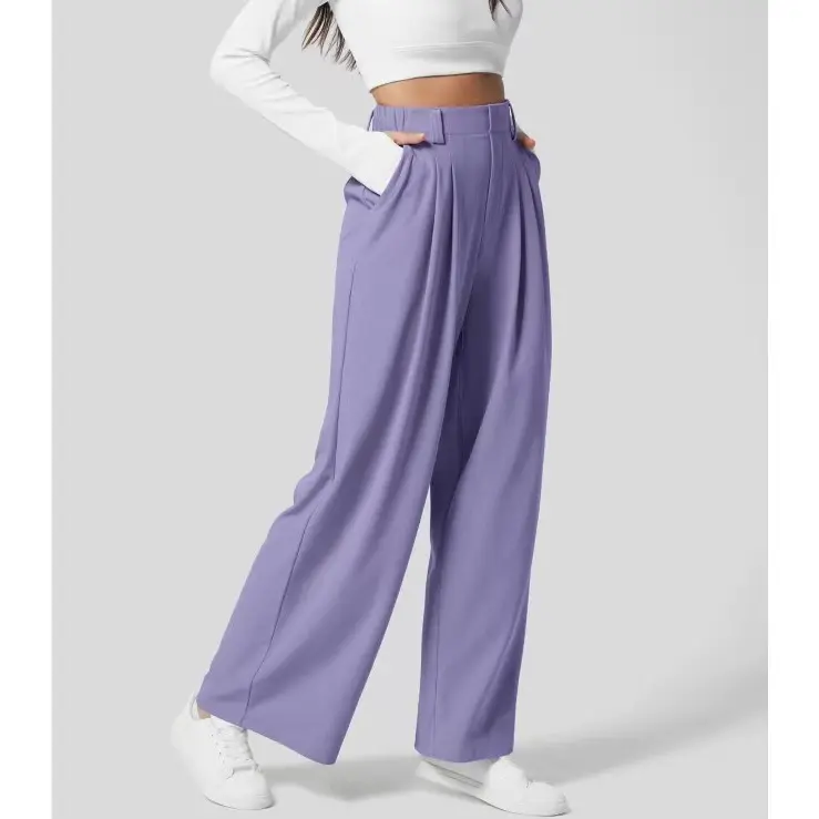 [Creator’s Pick]High Waisted Pocket Wide Leg Waffle Work Pants Bottoms Womenswear