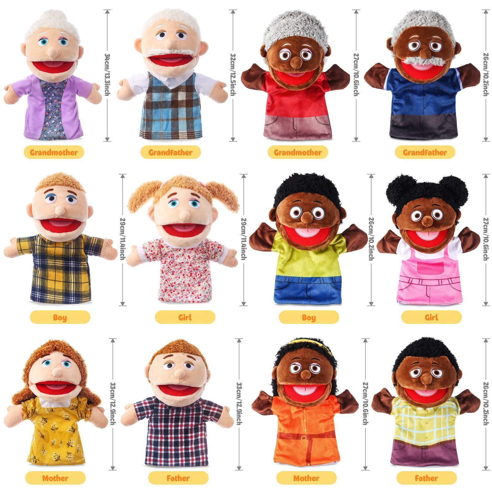 Family Hand Puppets 12 Inch Grandparents, Mom & Dad, Brother & Sister ...