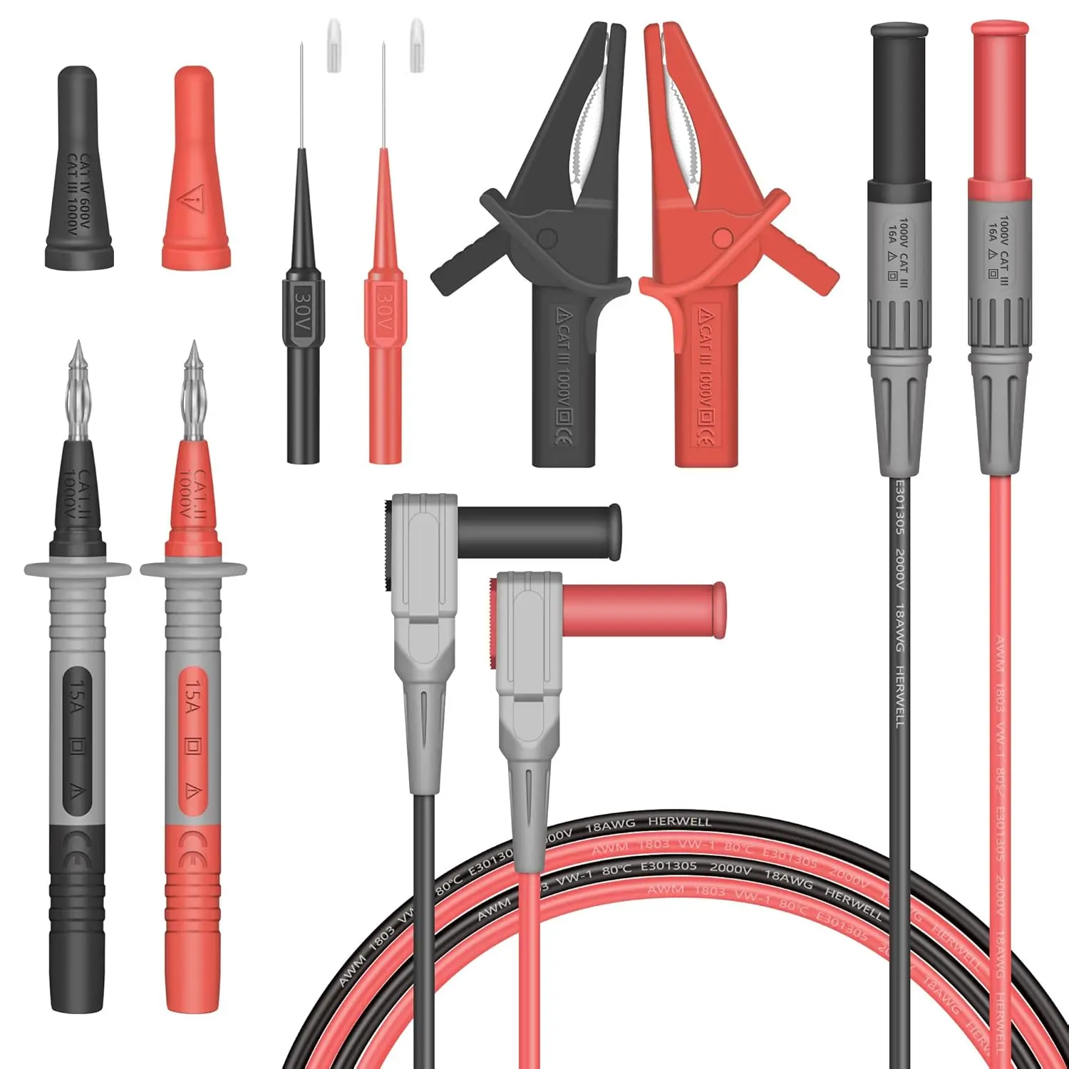 Multimeter Test Lead Set, Double Insulated Electrical Probes, 4mm to 0.7mm Connectors