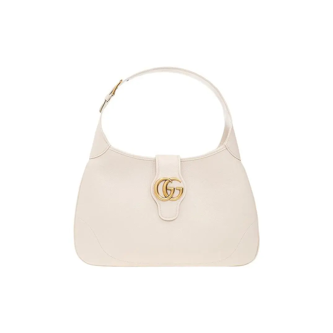 Gucci Aphrodite Distressed Vintage Hobo Bag for Women, Double G Logo, Leather, Detachable Strap, Large Capacity, White