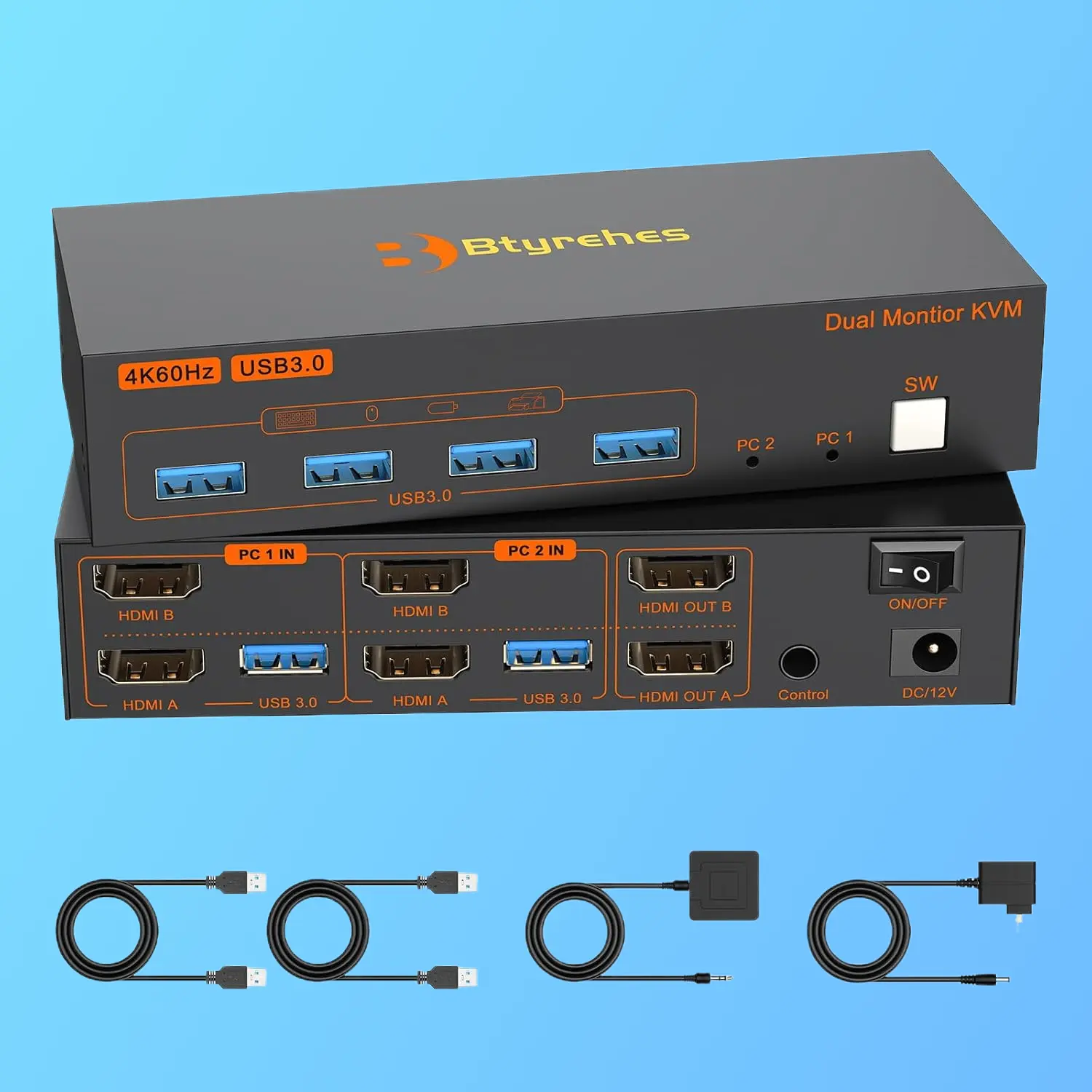 8K HDMI KVM Switch for 2 Monitors 2 Computers, Dual Monitor Support 8K@60Hz 4K@144Hz, 4 Port USB 3.0 Hub with Desktop Controller