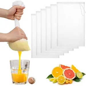 6 Pack Nut Bag Strainer 7.87 × 5.9 Inch Nut Milk Bag Reusable Nylon Mesh Bags 200 Mesh Fine Meshes Drawstring Bags for Straining Fruit Juice Coffee Tea Yogurt Cheese Coffee Almond