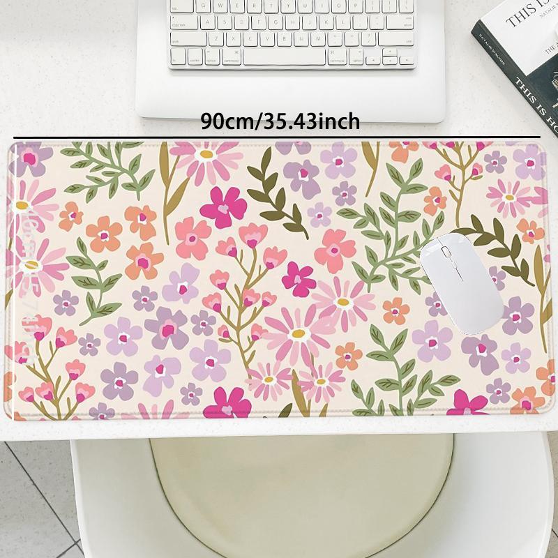 Floral Pattern Mouse Pad, 1 Count Rectangle Pastel Color Gaming Mouse Pad, Non-slip Rubber Base Stitched Edge Desk Pad for Desk Laptop Desktop, Office Desk Accessories, Corporate Work Desk Accessories