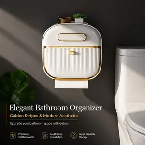 Wall-Mounted Bathroom Tissue Box, No Drilling, Trim, Large Capacity, Vertical Pattern, Bathroom Decor Storage Box
