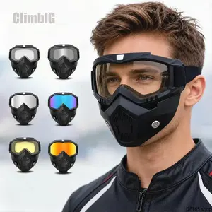 Integrated Full Face Protective Mask With Attached Anti-Fog Goggles Windproof Dustproof Breathable Fabric Shell For Motorcycle Riding Cycling Sandstorm Outdoor Sports Lightweight Tactical Face Cover