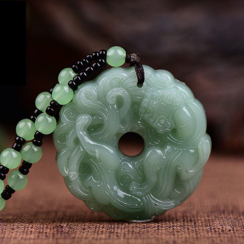 1Pc Green Jade Hand-Carved Pixiu Dragon Pendant Necklace – Unisex Lucky Feng Shui Amulet for Wealth Attraction & Spiritual Protection, Auspicious Jewelry Perfect for Christmas, Birthday & Holiday Gift Giving