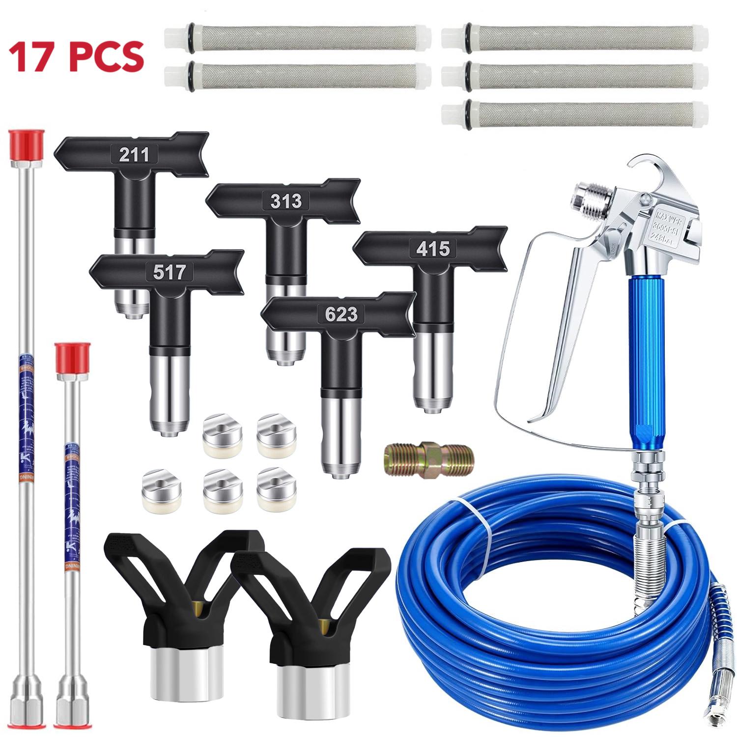 Airless Paint Sprayer Kit, Professional Paint Spraying Tool Set with 32.8 ft High-Pressure Hose, 5 Reversible Nozzles, 2 Tip Guards and 2 Spray Head Extensions, Handheld Heavy-Duty Power Airbrush Tool #TOP PICKS