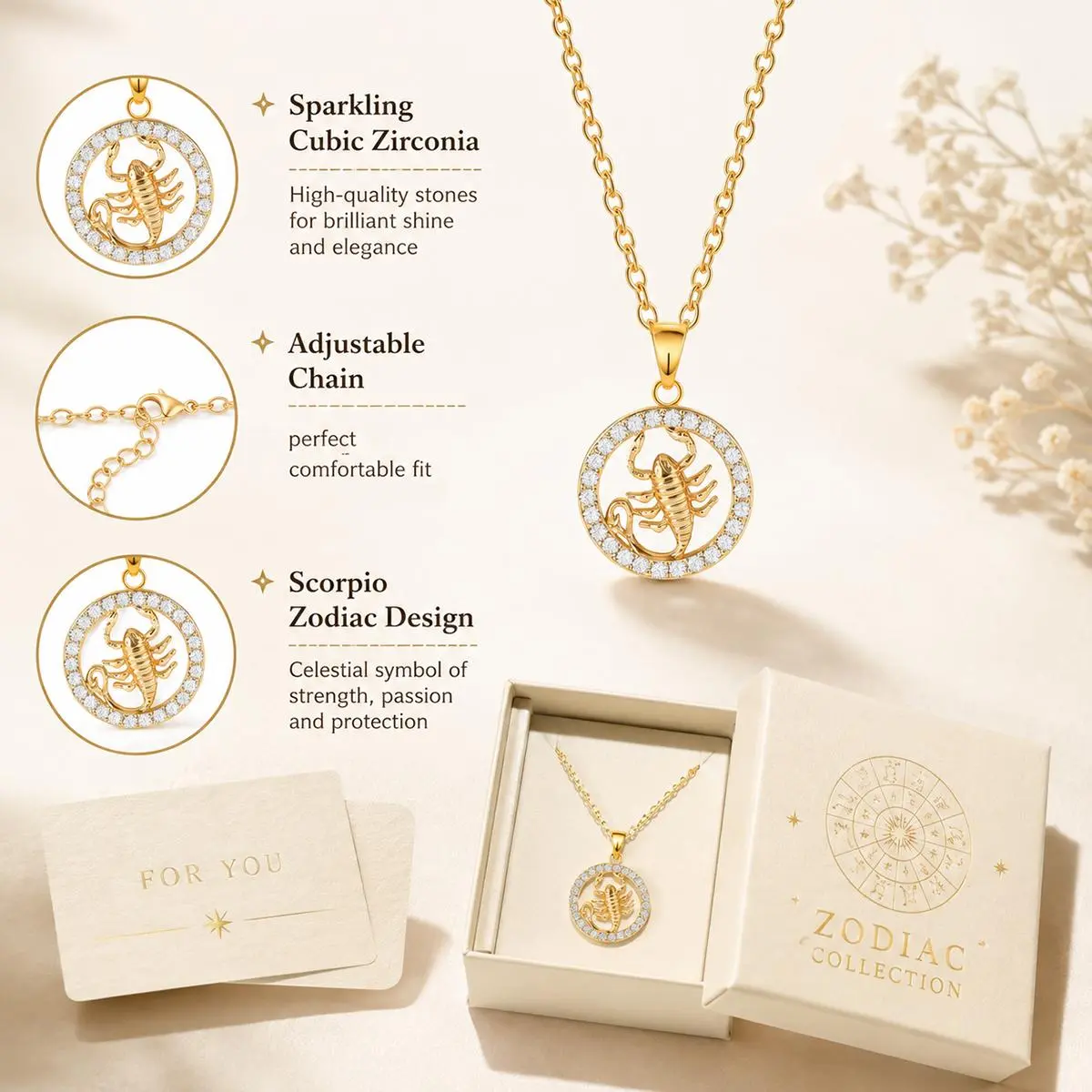 14K Gold Plated Constellation Zodiac Sign Pendant Necklace, Unisex Shiny Cubic Zirconia Constellation Pendant Exquisite Horoscope Astrology Jewelry Birthday Christmas Gift Couple Jewelry