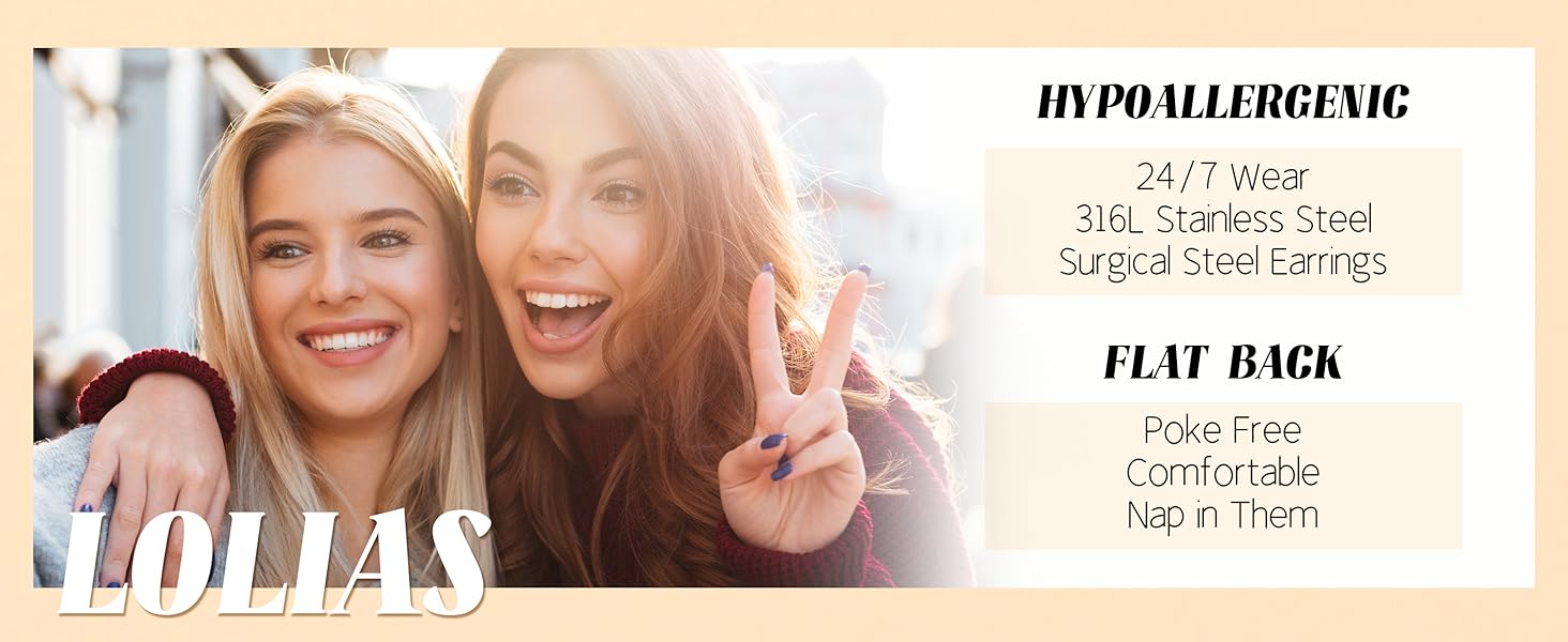 LOLIAS Flat Back Earrings for Women Hypoallergenic Surgical Steel Earrings for Sensitive Ears-20G Cartilage Earring Stacks Gold Hoops Flatback Stud Earring Sets for Multiple Piercing