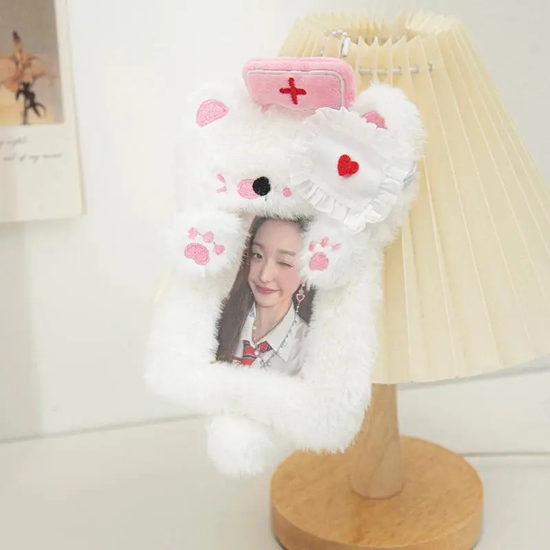 Cartoon Plush Photocards Holder Kpop Idol Card Photo Display Frame Bindering Photo Cards Holder with Keychain Protector Sleeves