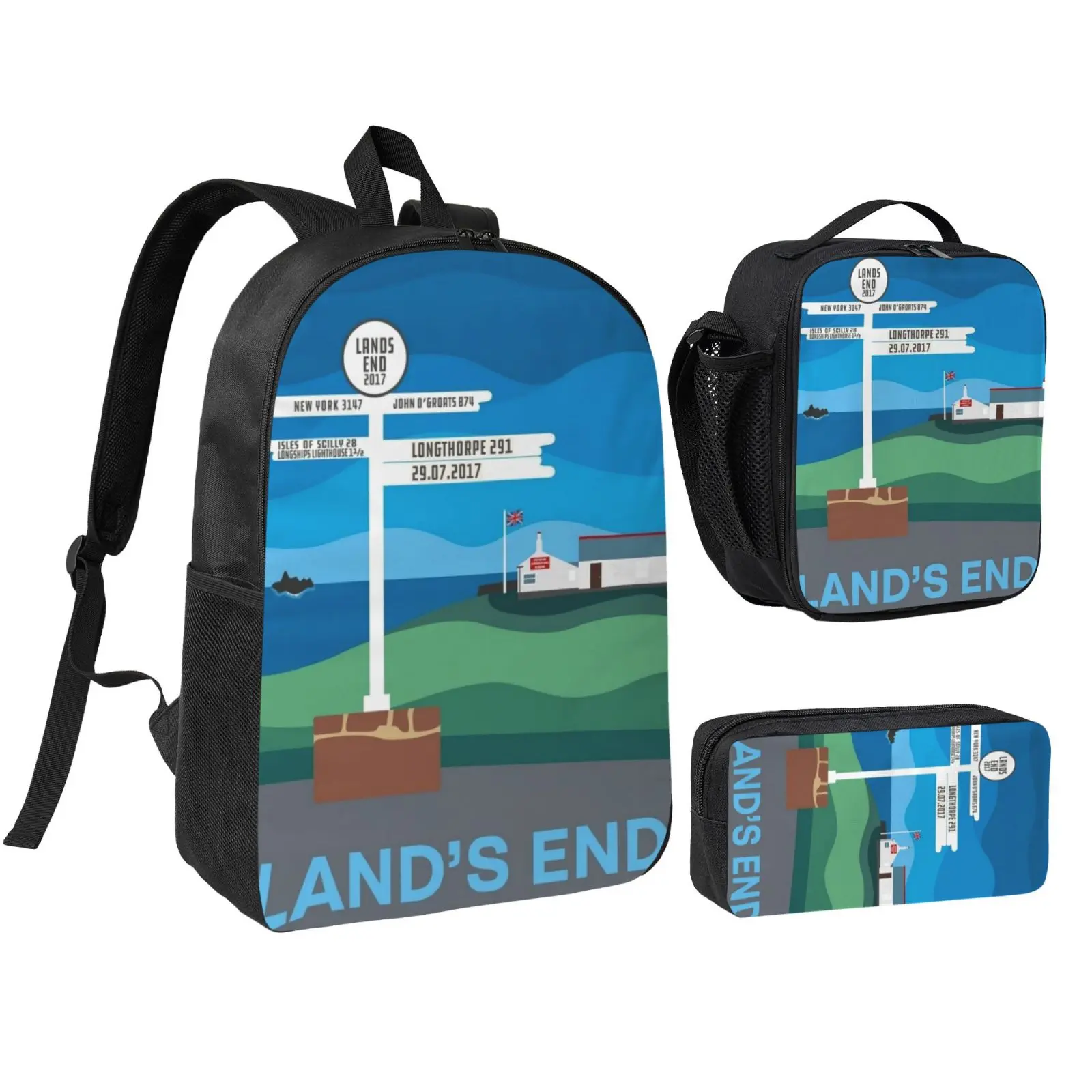 Anime Lands End 3Pcs School Backpack Set for Teen Boys Girls, Adjustable Shoulder Straps Lightweight Bookbag with Insulated Lunch Bag & Pencil Case, School bag, Travel Office Daily Bag