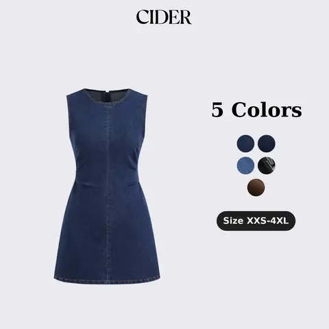 Cider High Stretch Denim Ruched Zipper Mini Dress