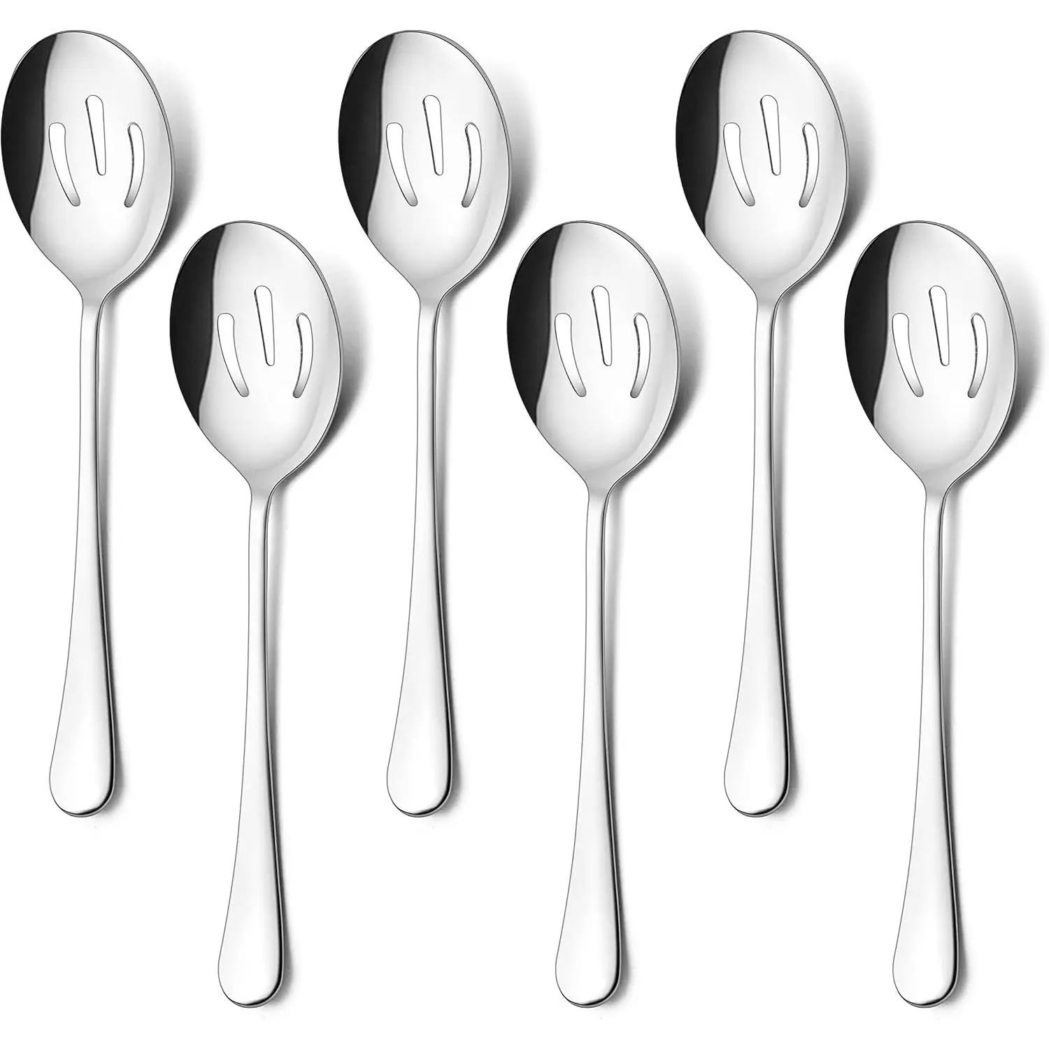 Serving Slotted Spoons X 6, 9.8 inches Large Size Stainless Steel Spoon Service for , Elegant Design for Kitchen/Buffet/Party, Mirror Polished and Dishwasher Safe(6 Pack)