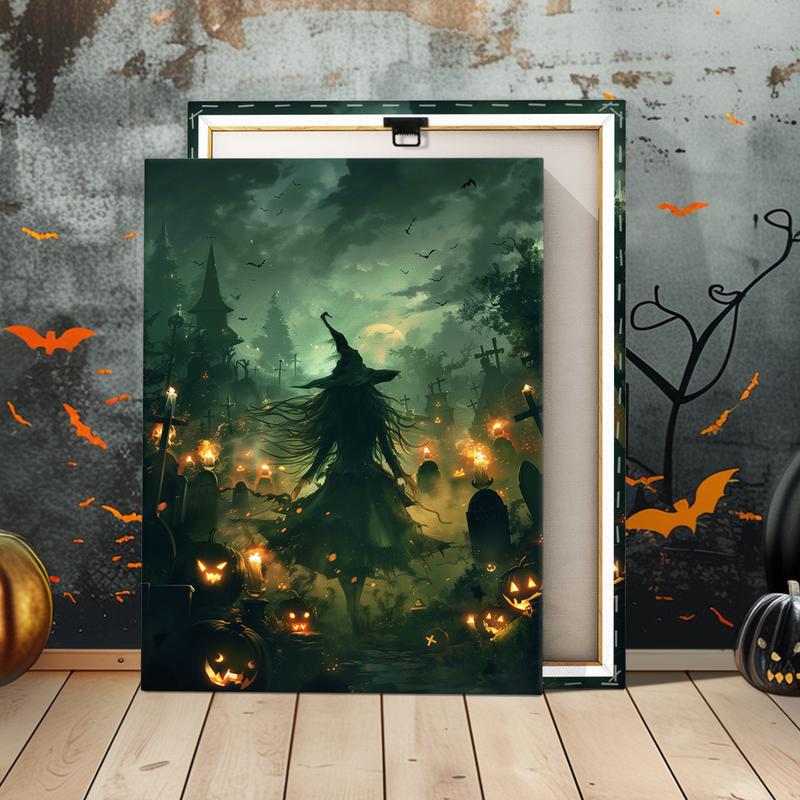 Ghost in The Bathtub Pattern Canvas Painting Framed, 1 Count Halloween Themed Modern Wall Art Painting, Wall Art Decor for Home Living Room Bedroom Office