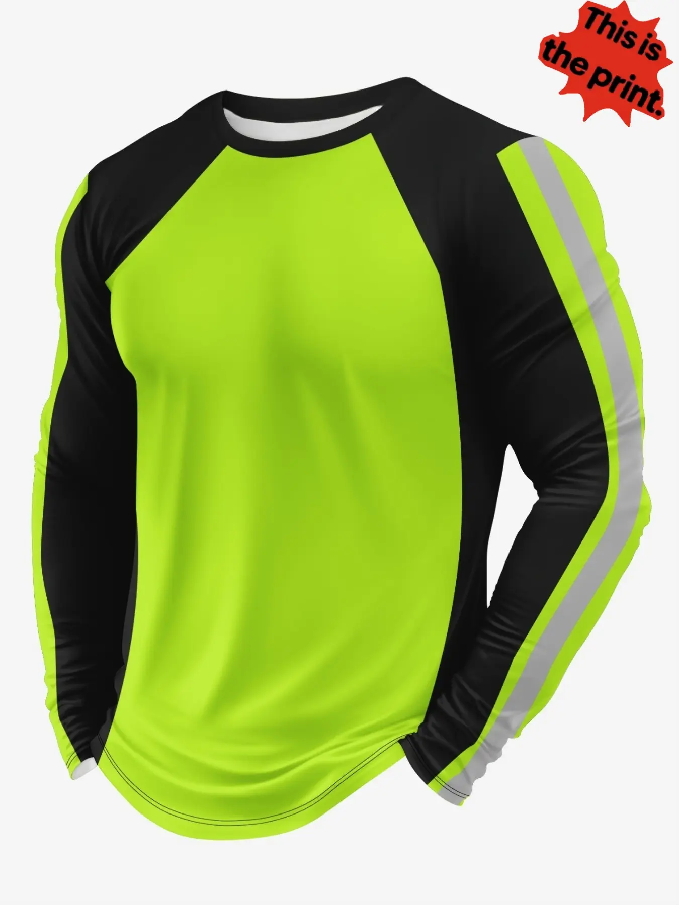 Men's Fluorescent Quick-Dry Long Sleeve T-Shirt, Shoulder Padded Colorblock Sports Top, European Style Running Fitness Baselayer