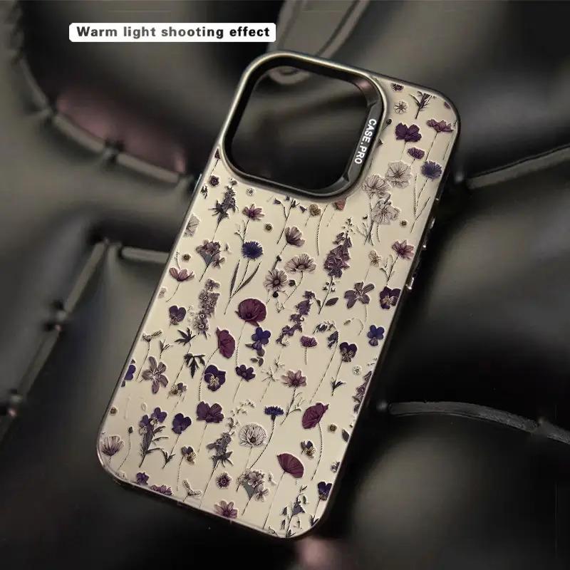 A Personalized Shockproof Phone Case for Apple in Laser Black And Purple Floral