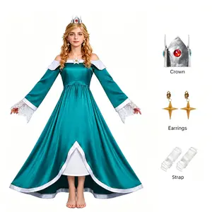Princess Party Costume Set, Velvet Court Dress with Crown, Earrings, Brooch, Accessories, Birthday, Halloween, Photo Backdrop, 3 Styles Available