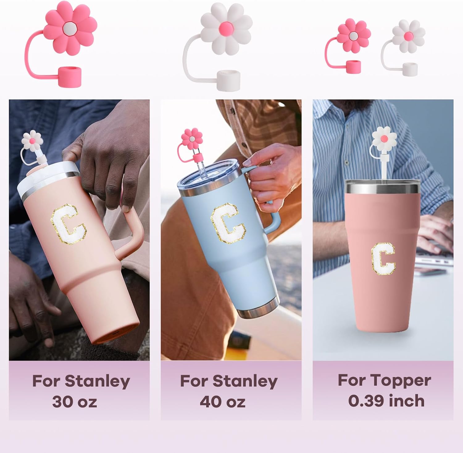 10 Count Cup Accessories Set for Stanley 30 oz 40 oz, Tumbler Straw Cover Cap for Stanley Cup, Round And Square Spill Proof Stopper, Letter Cup Charm, Sticker for Stanley Decorations, Letter K