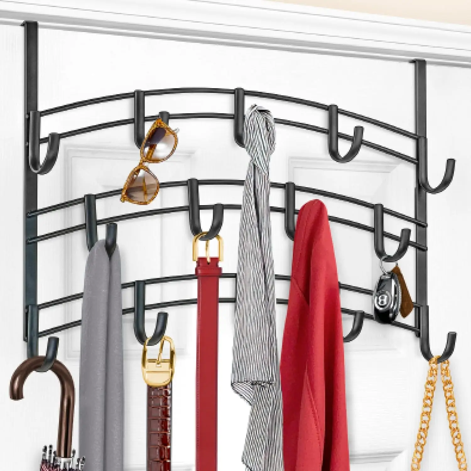 Over the Door Hooks - 14 Hook - Over the Door Coat Rack - Over the Door Hanger - Hanging Towels or Clothes - Bathroom, Bedroom, Laundry Room - Lifetime Ltd. Warranty, Black