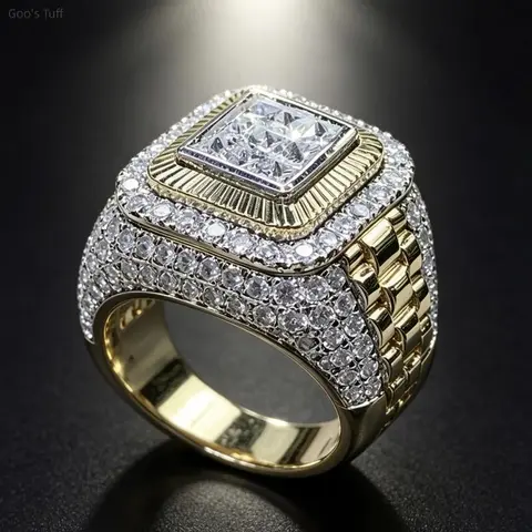 Male Iced-Out Rhinestone Band Ring - Bold Shine Hip-Hop Statement Jewelry with PVC Base for Clubwear, Street Dance Outfits (Sports & Outdoor Lawn Games Tetherball Accessory)
