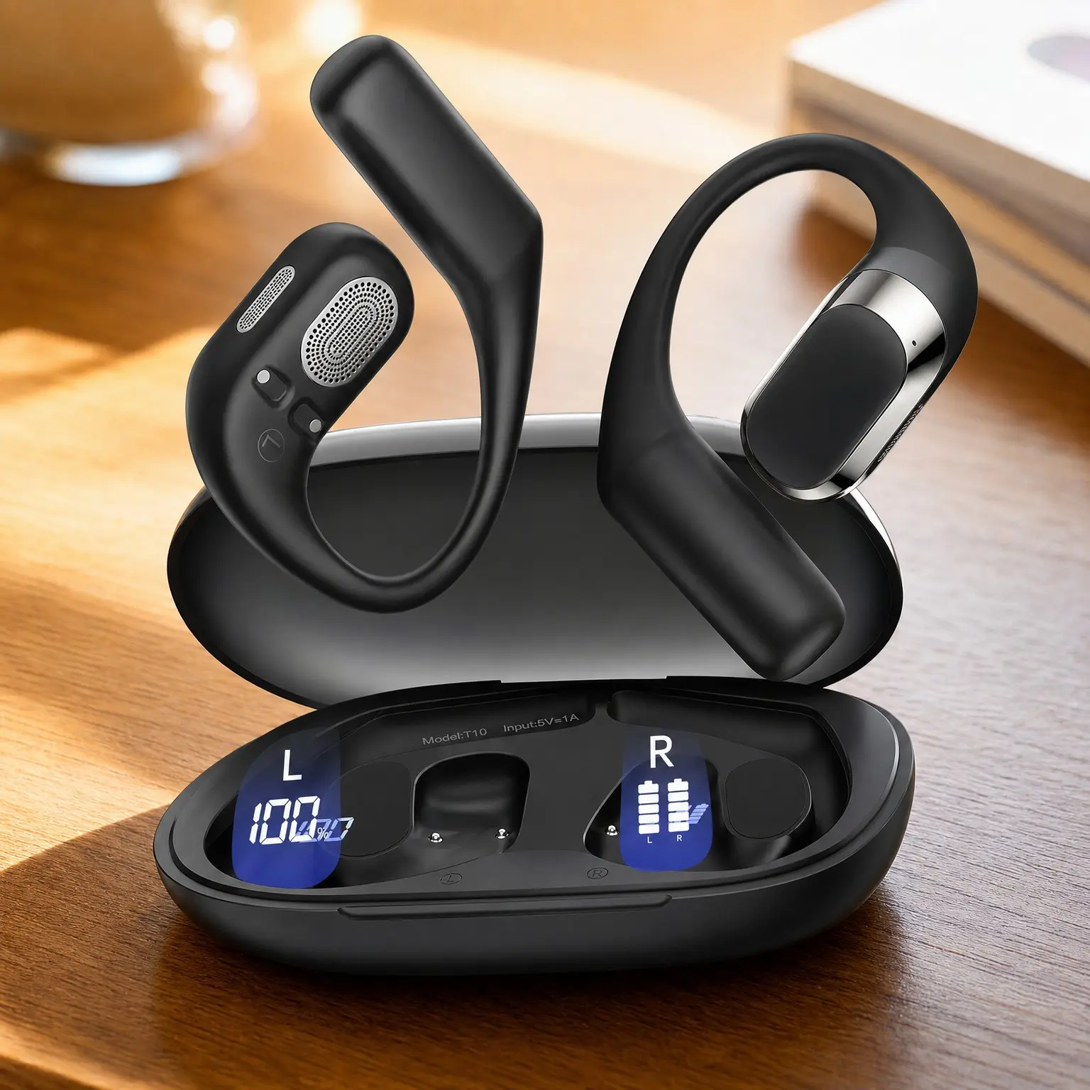 Open Ear Bluetooth 5.4 Headphones with Smart Digital Display, 40H Playtime, IPX6 Waterproof, Touch Control, Ergonomic Earhook for Sports, Cycling, Running, WorkoutGift